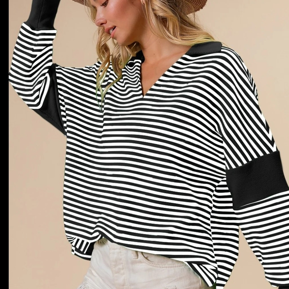BiBi Black and White Striped Hoodie
